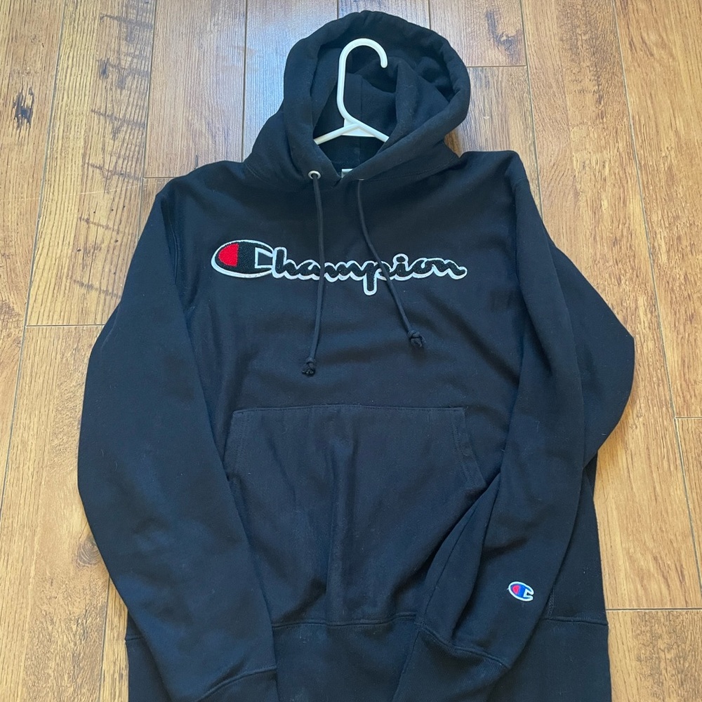 Authentic Mens Black Champion Reverse Weave Hoodie